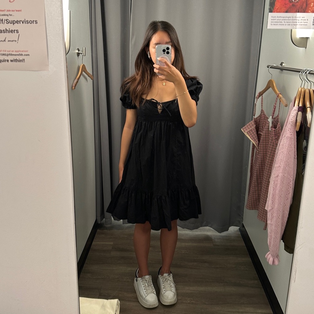 Urban Outfitters Black Baby Doll Puff Sleeve Keyhole Mini Dress